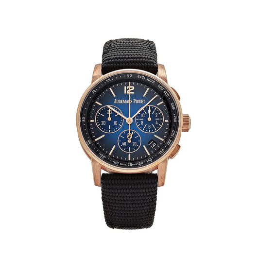 Audemars Piguet Code 11.59 26393OR.OO.A002KB.03 Selfwinding Chronograph Rose Gold Blue Dial