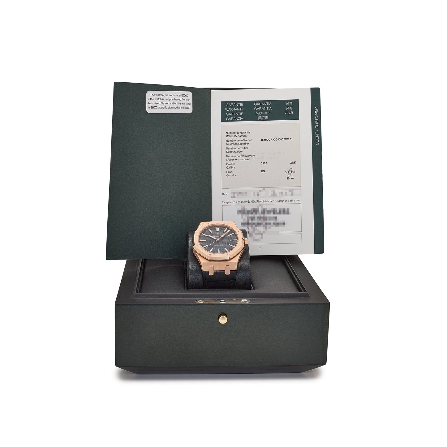 Audemars Piguet Royal Oak 15400OR.OO.D002CR.01 Rose Gold Black Dial (2017)