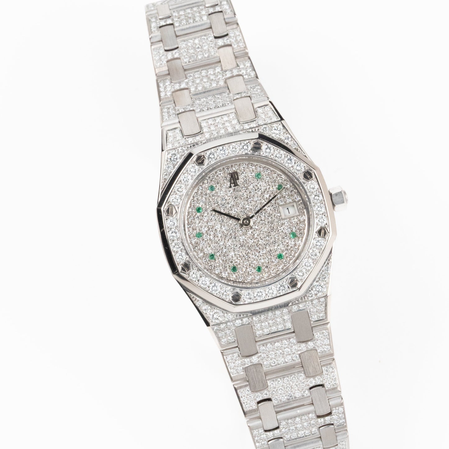 Audemars Piguet Royal Oak 14587BC 'Ladies' White Gold Diamond Emerald Set Dial Quartz (1995)
